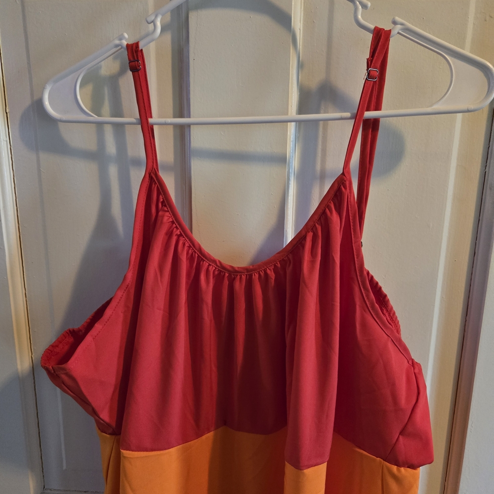 SHEIN Colorblock Tiered Maxi Dress in Red, Orange, Pink, Blue, Green - Picture 3 of 7